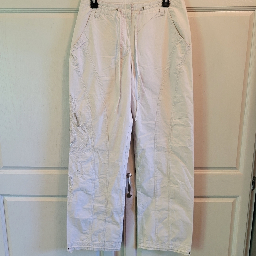 90s Y2K Together Off White Embellished Cargo Style Straight Leg Pants